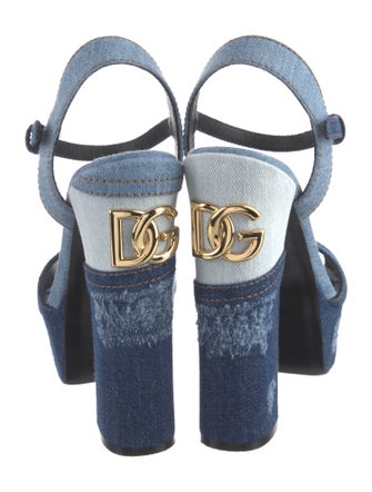 Dolce & Gabbana Denim Colorblock Pattern Slingback Sandals