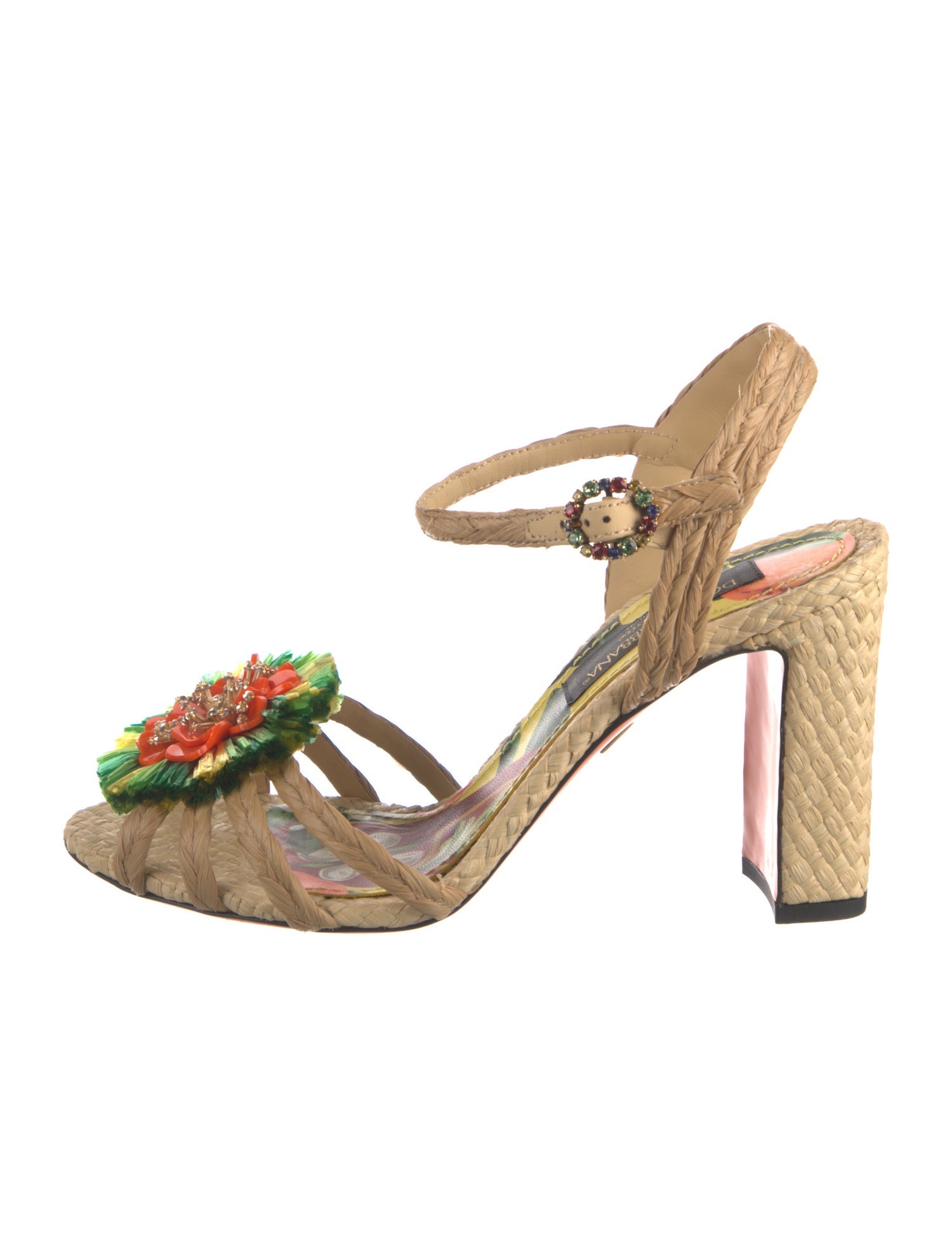 Dolce & Gabbana Straw Crystal Embellishments T-Strap Sandals