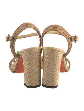 Dolce & Gabbana Straw Crystal Embellishments T-Strap Sandals