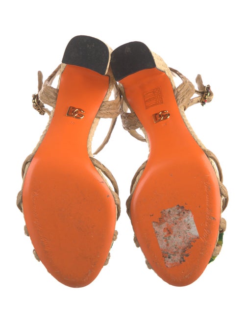 Dolce & Gabbana Straw Crystal Embellishments T-Strap Sandals