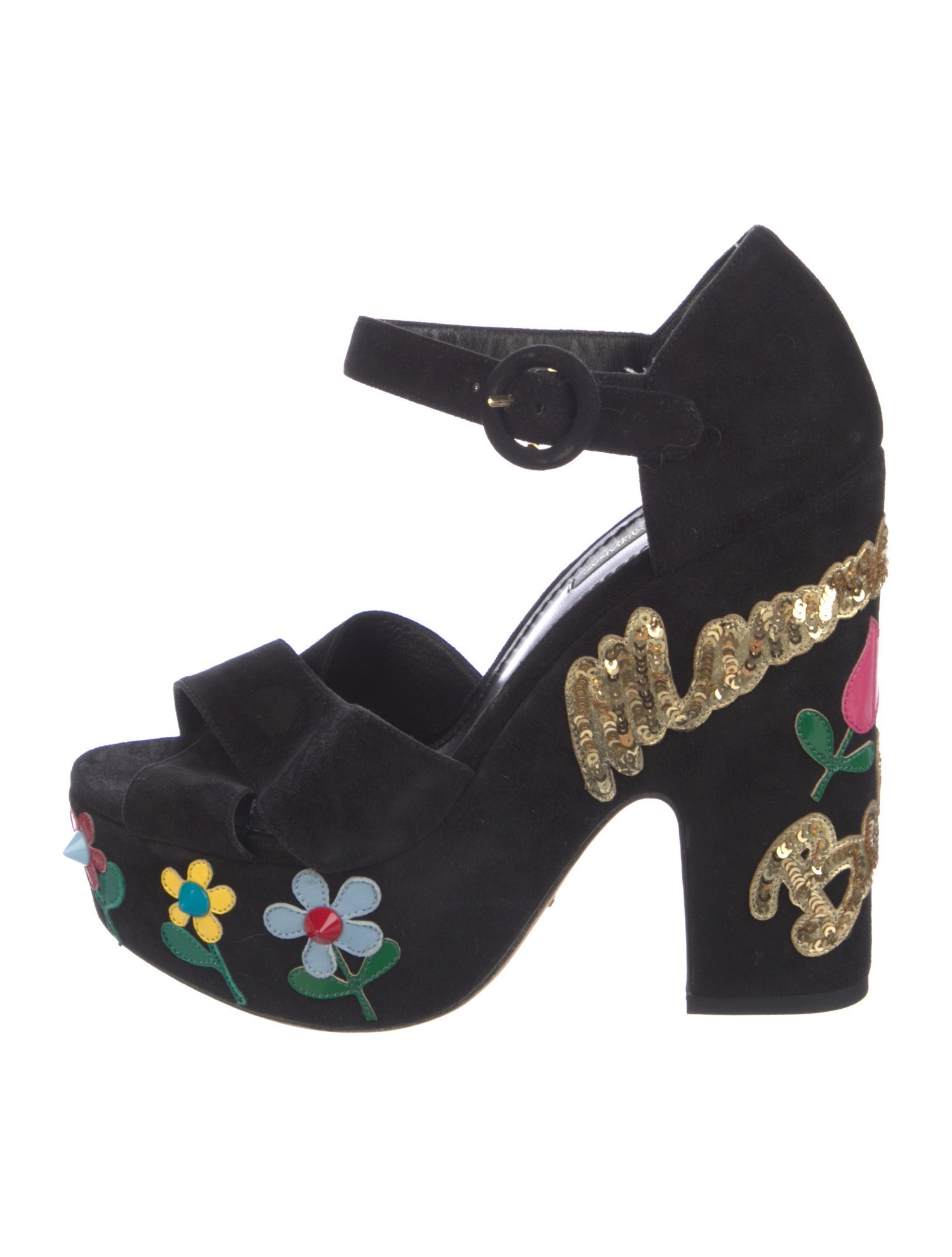 Dolce & Gabbana Suede Floral Print Sandals