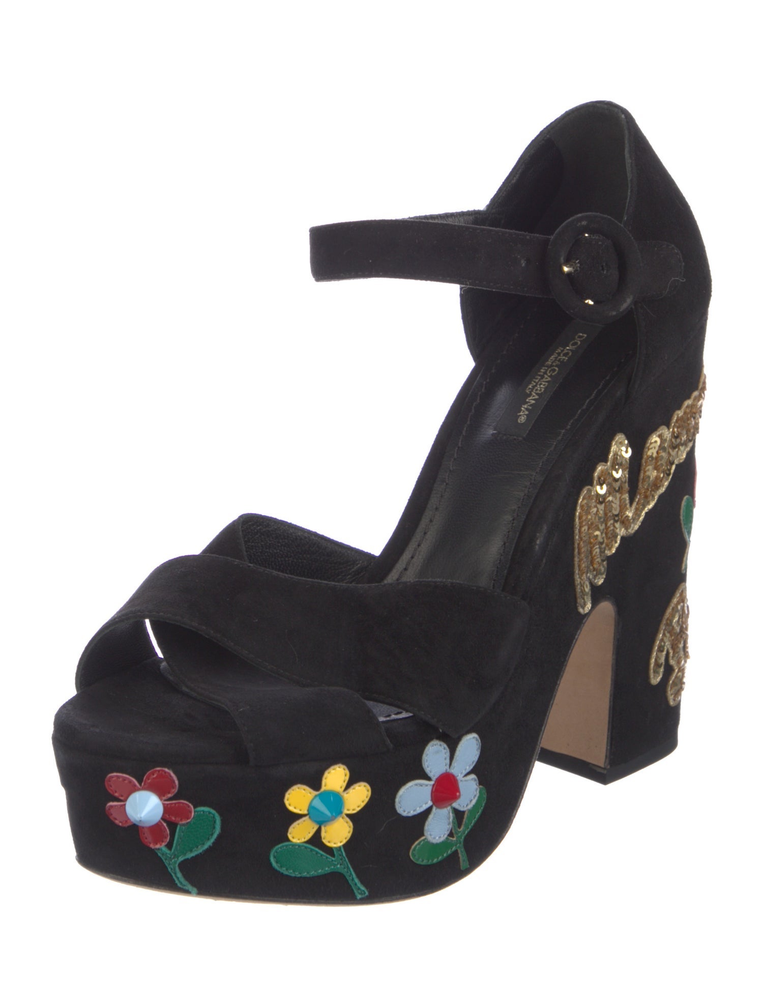 Dolce & Gabbana Suede Floral Print Sandals