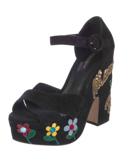 Dolce & Gabbana Suede Floral Print Sandals