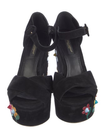 Dolce & Gabbana Suede Floral Print Sandals