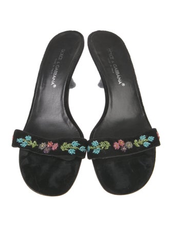 Dolce & Gabbana Velvet Floral Print Slides