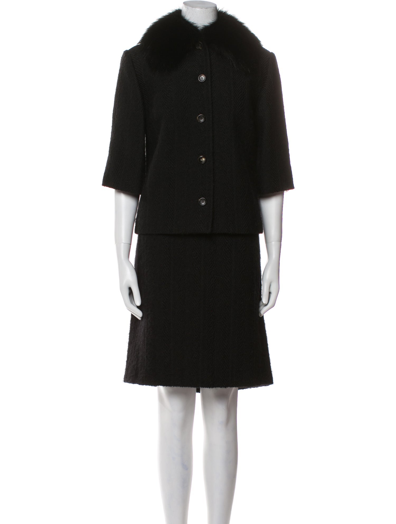 Dolce & Gabbana Virgin Wool Fur Trim Skirt Suit