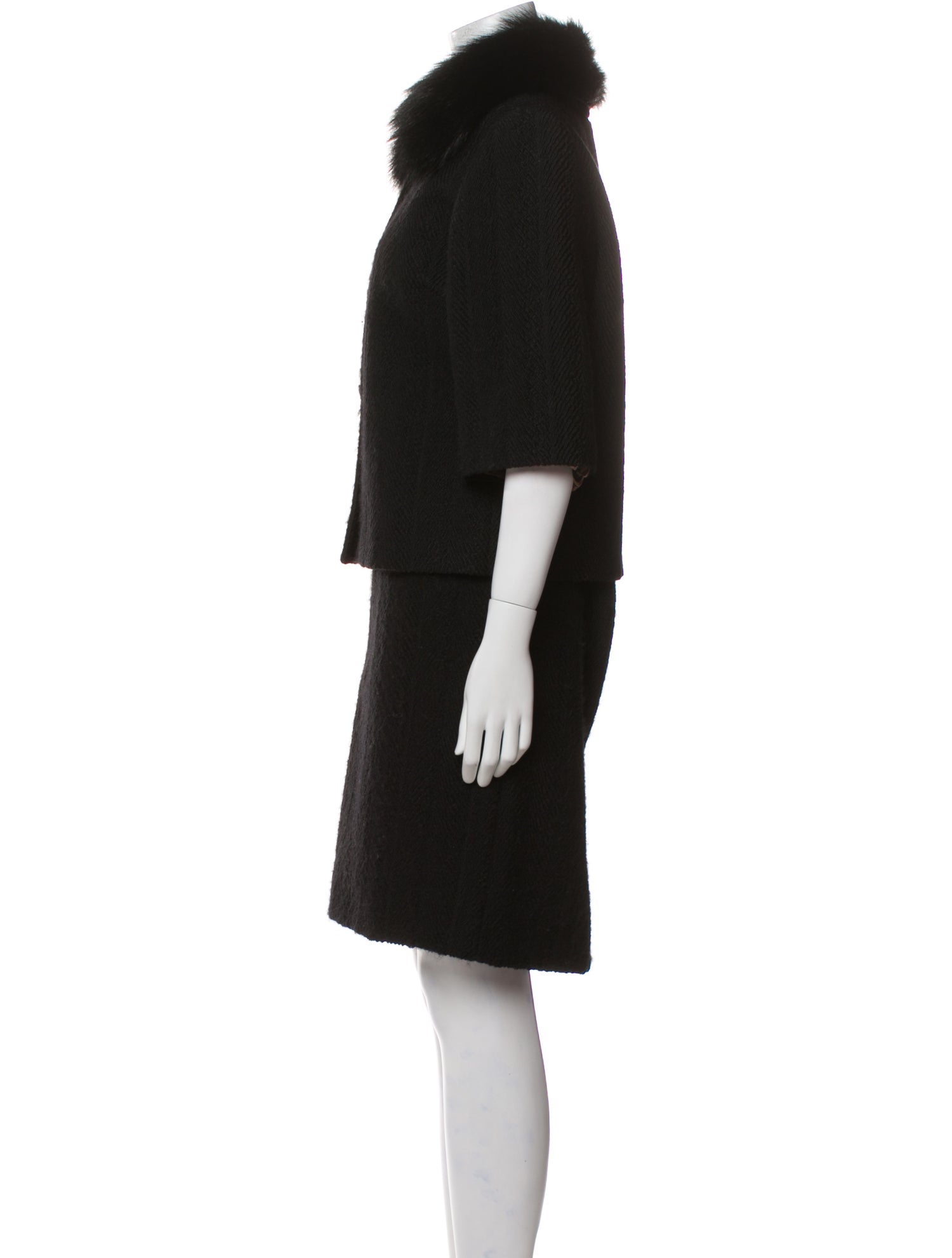 Dolce & Gabbana Virgin Wool Fur Trim Skirt Suit