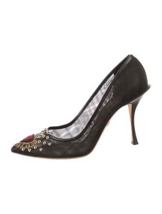 Dolce & Gabbana Sacred Heart Print Mesh Pumps