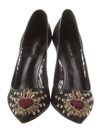 Dolce & Gabbana Sacred Heart Print Mesh Pumps