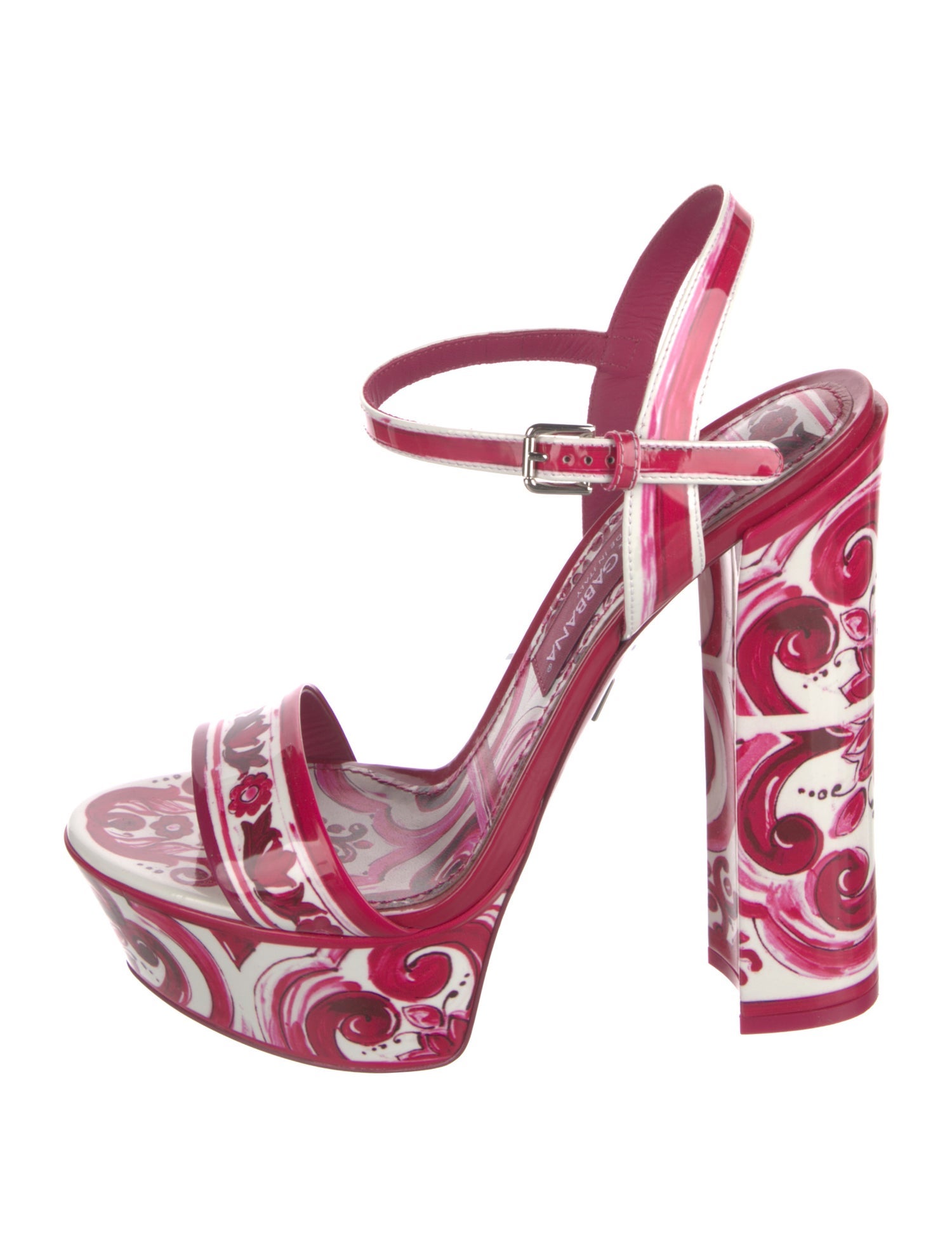 Dolce & Gabbana Patent Leather Printed Slingback Sandals