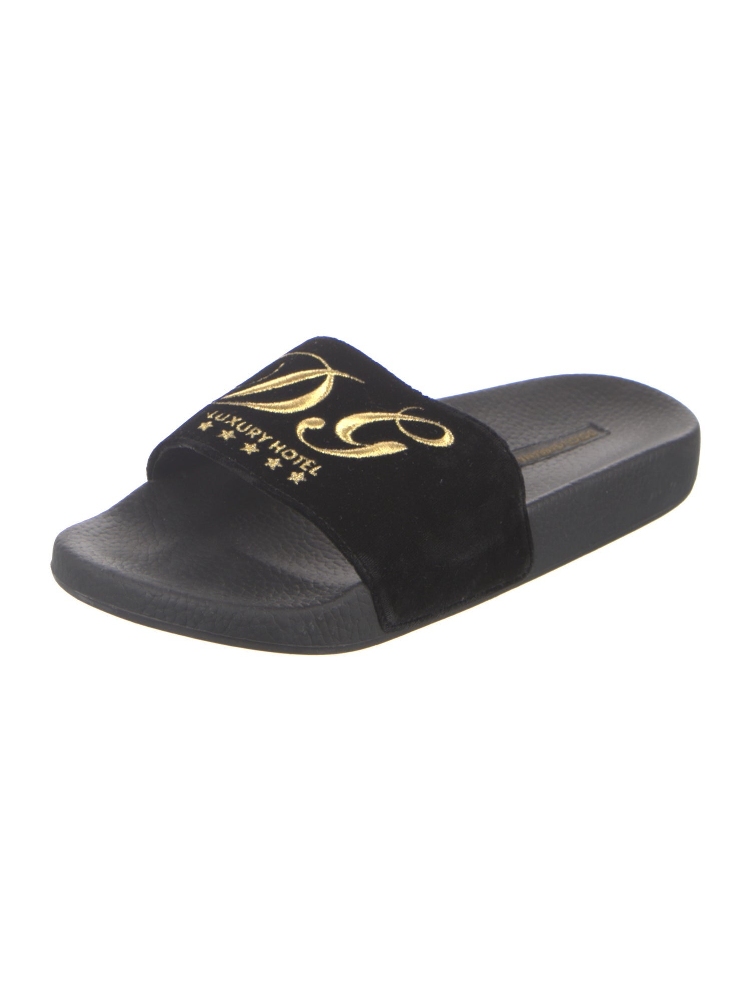 Dolce & Gabbana Faces Motif Velvet Slides