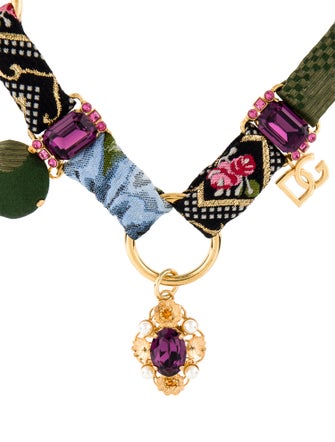 Dolce & Gabbana Faux Pearl Crystal & Fabric Collar Necklace