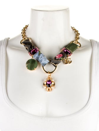 Dolce & Gabbana Faux Pearl Crystal & Fabric Collar Necklace