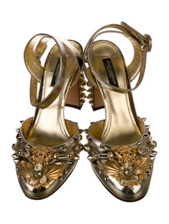 Dolce & Gabbana Leather Crystal Embellishments Slingback Pumps