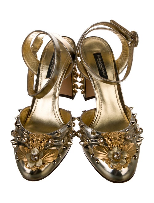 Dolce & Gabbana Leather Crystal Embellishments Slingback Pumps
