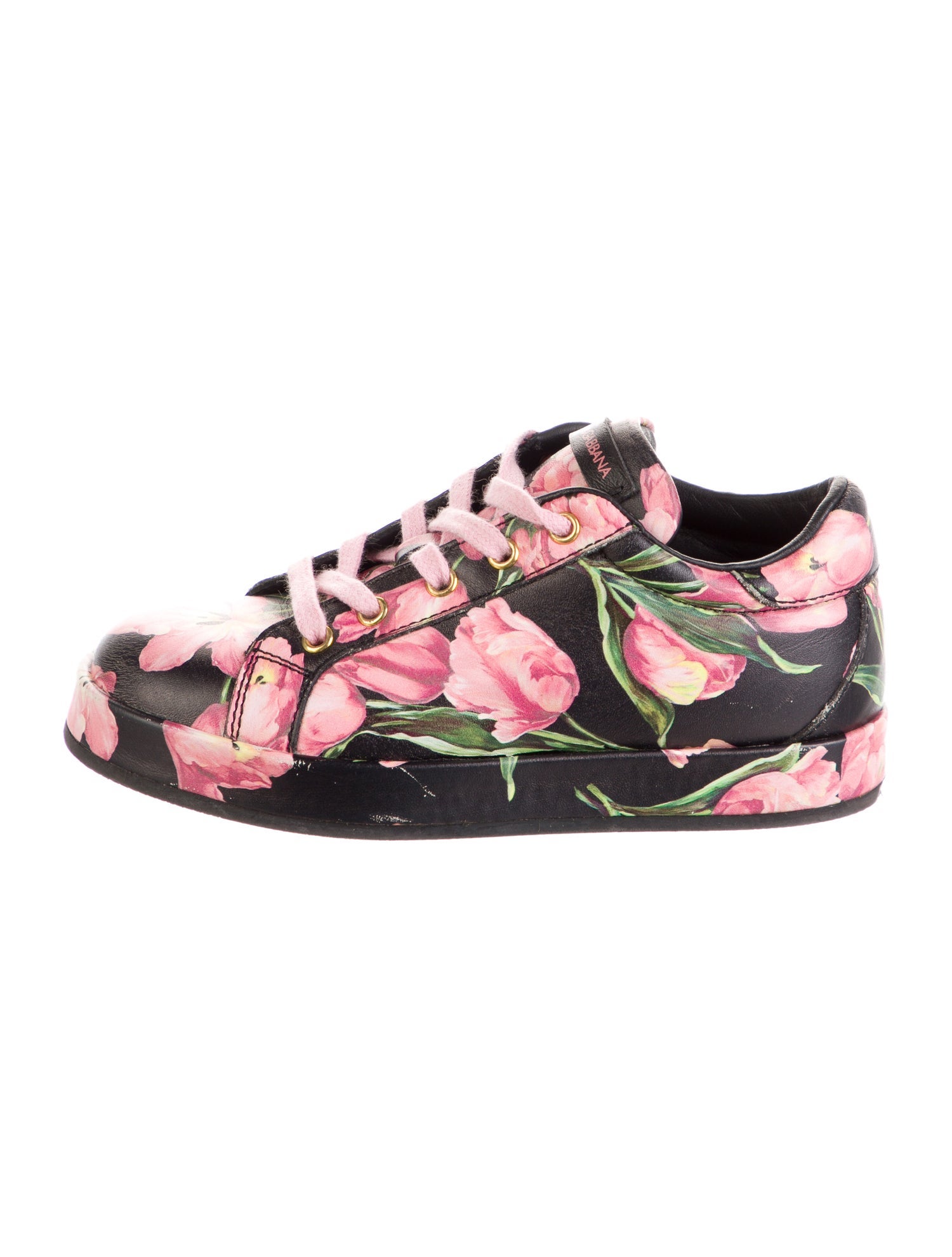 Dolce & Gabbana Girls' Leather Floral Print Sneakers