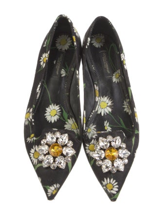 Dolce & Gabbana Floral Print Crystal Embellishments Ballet Flats