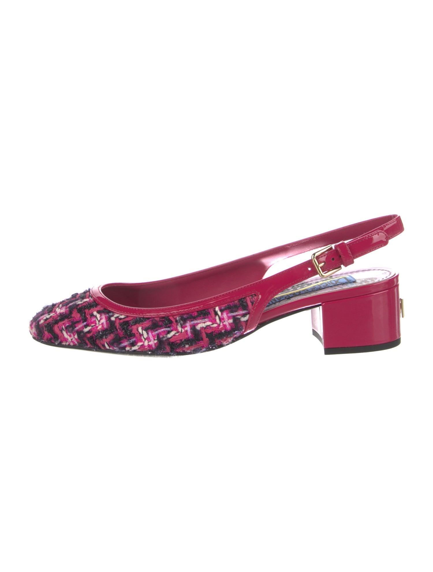 Dolce & Gabbana Patent Leather Tweed Pattern Slingback Flats