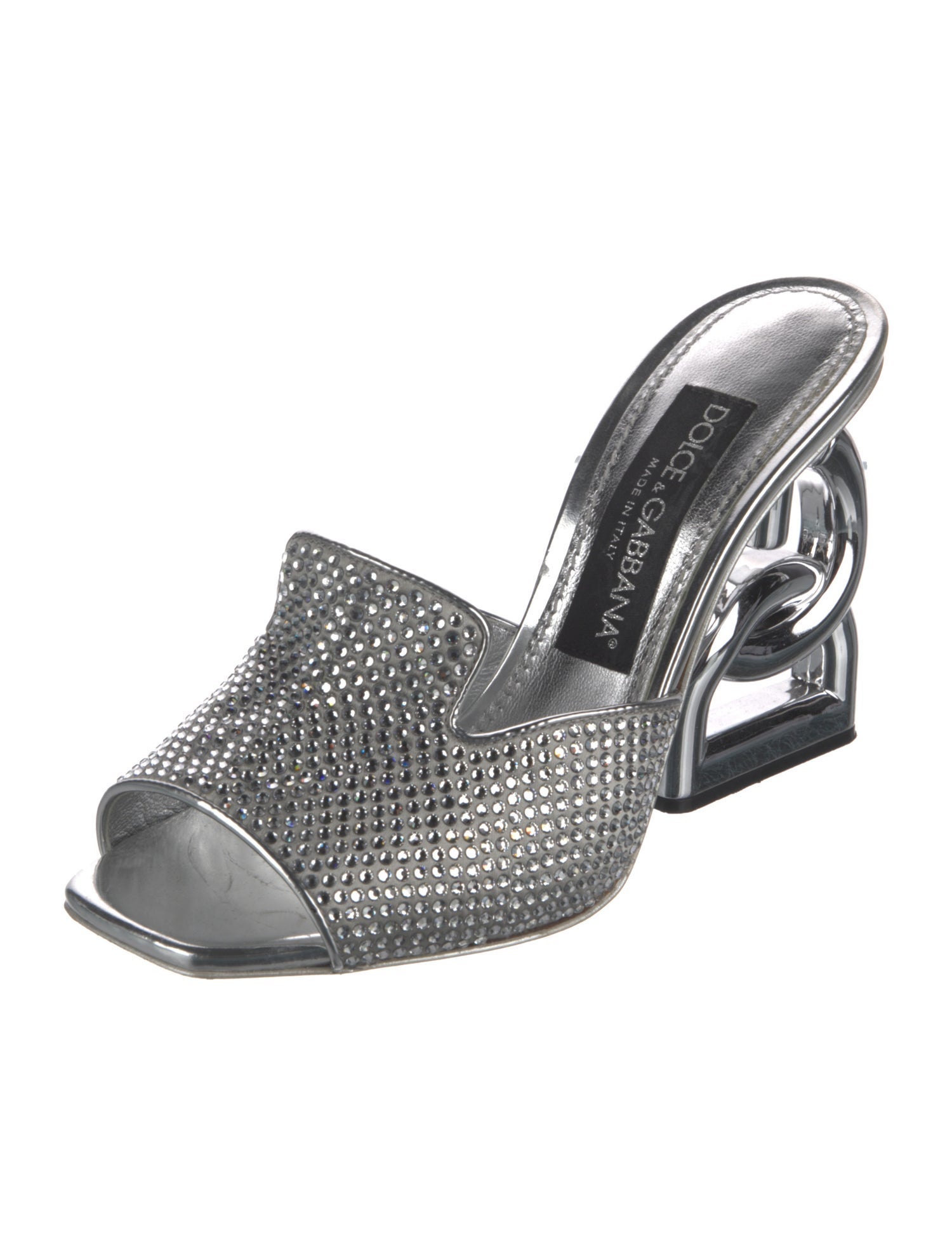 Dolce & Gabbana Leather Crystal Embellishments Slides