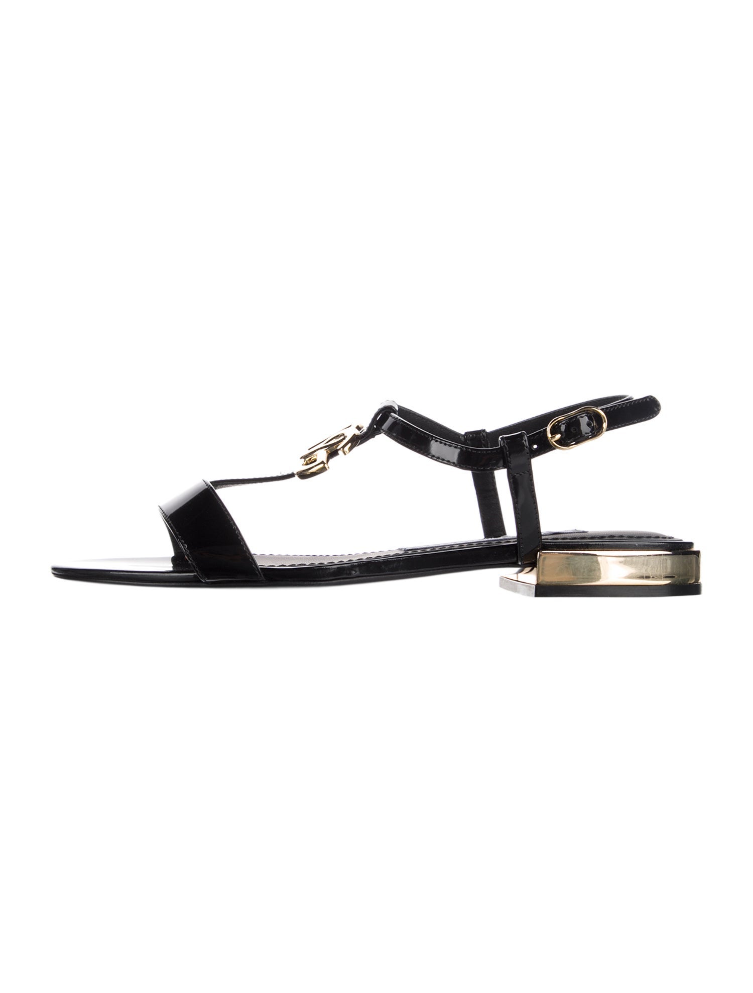 Dolce & Gabbana Patent Leather Studded Accents T-Strap Sandals