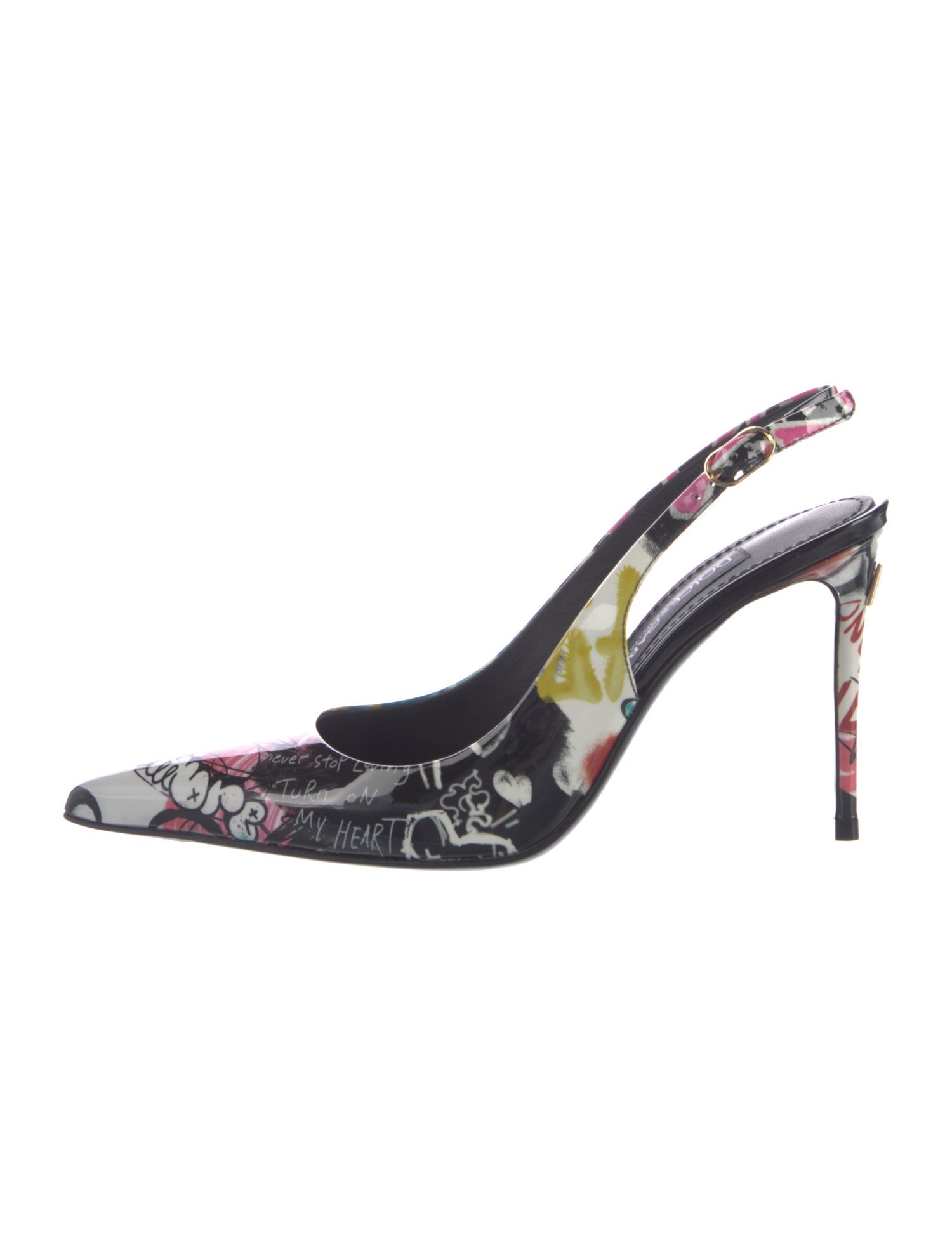Dolce & Gabbana Leather Floral Print Slingback Pumps w/ Tags