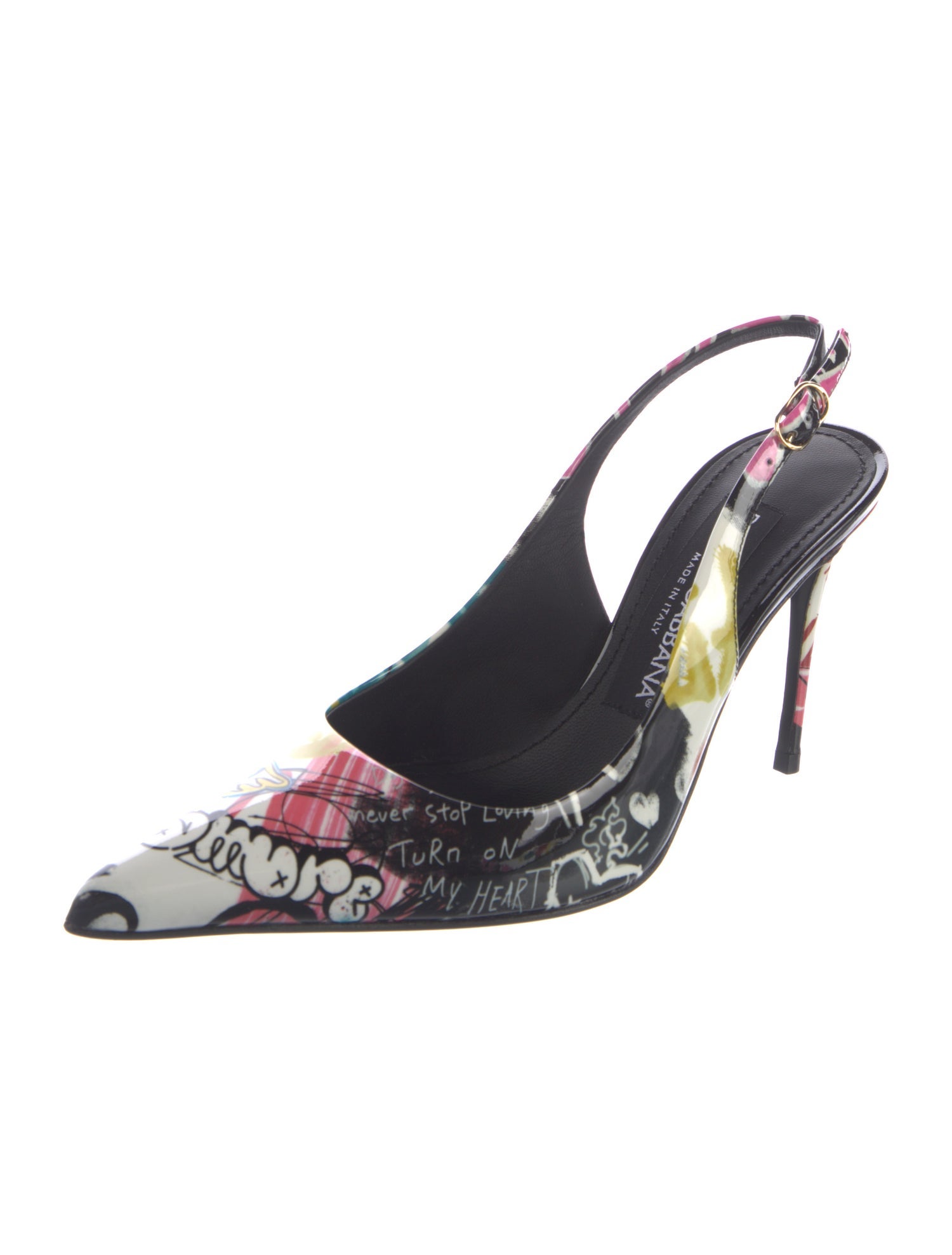 Dolce & Gabbana Leather Floral Print Slingback Pumps w/ Tags