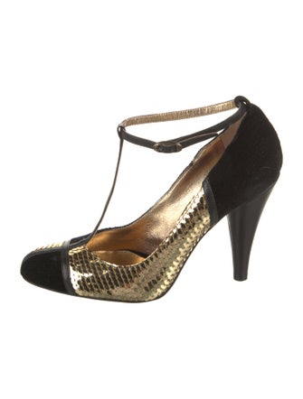 Dolce & Gabbana Snakeskin Colorblock Pattern T-Strap Pumps