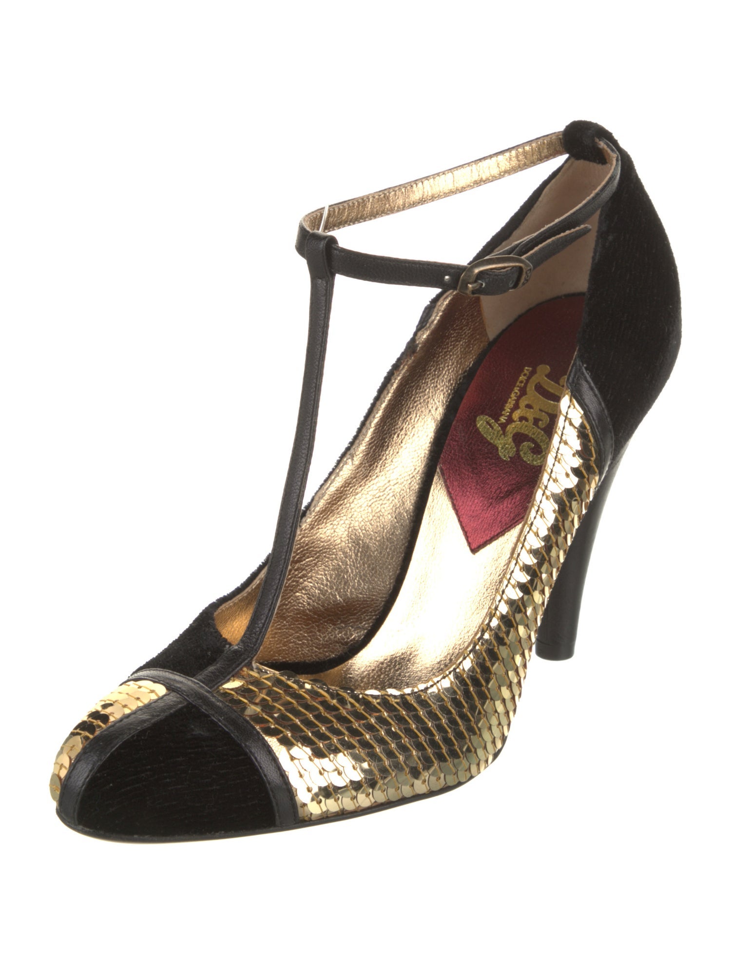 Dolce & Gabbana Snakeskin Colorblock Pattern T-Strap Pumps