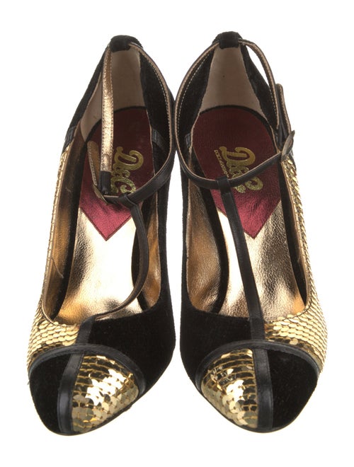 Dolce & Gabbana Snakeskin Colorblock Pattern T-Strap Pumps