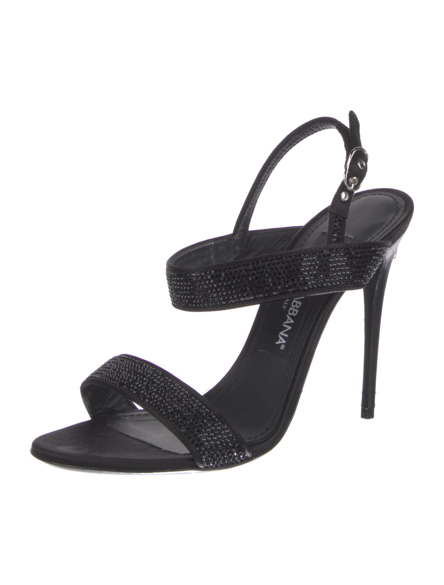 Dolce & Gabbana Satin Crystal Embellishments Slingback Sandals