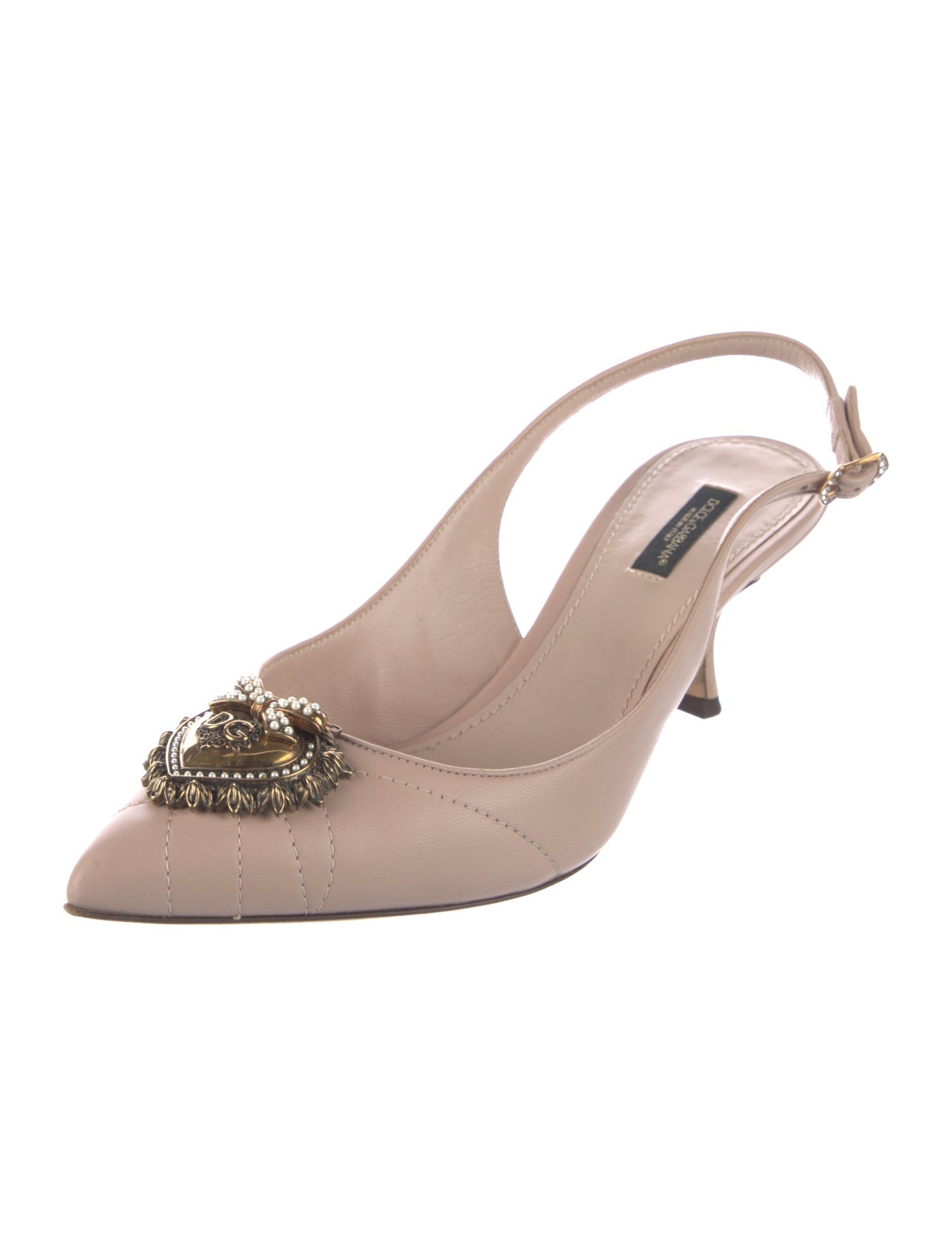 Dolce & Gabbana Leather Beaded Accents Slingback Pumps