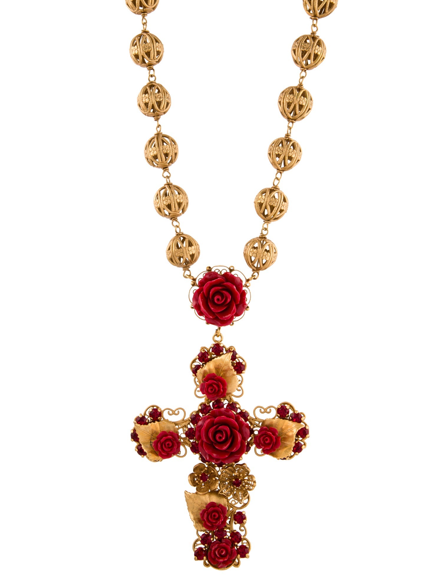 Dolce & Gabbana Crystal & Resin Flower Cross Pendant Necklace
