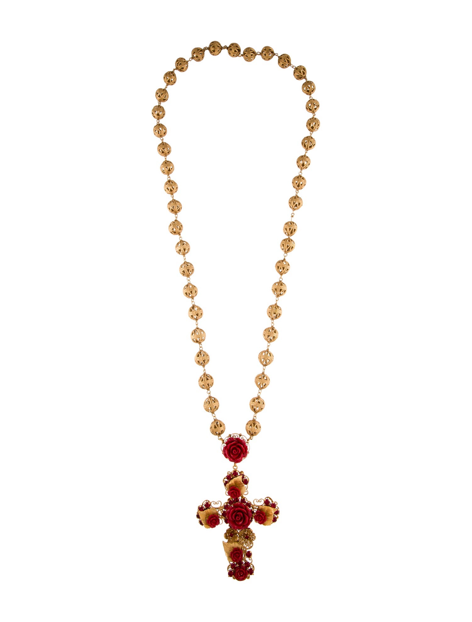 Dolce & Gabbana Crystal & Resin Flower Cross Pendant Necklace