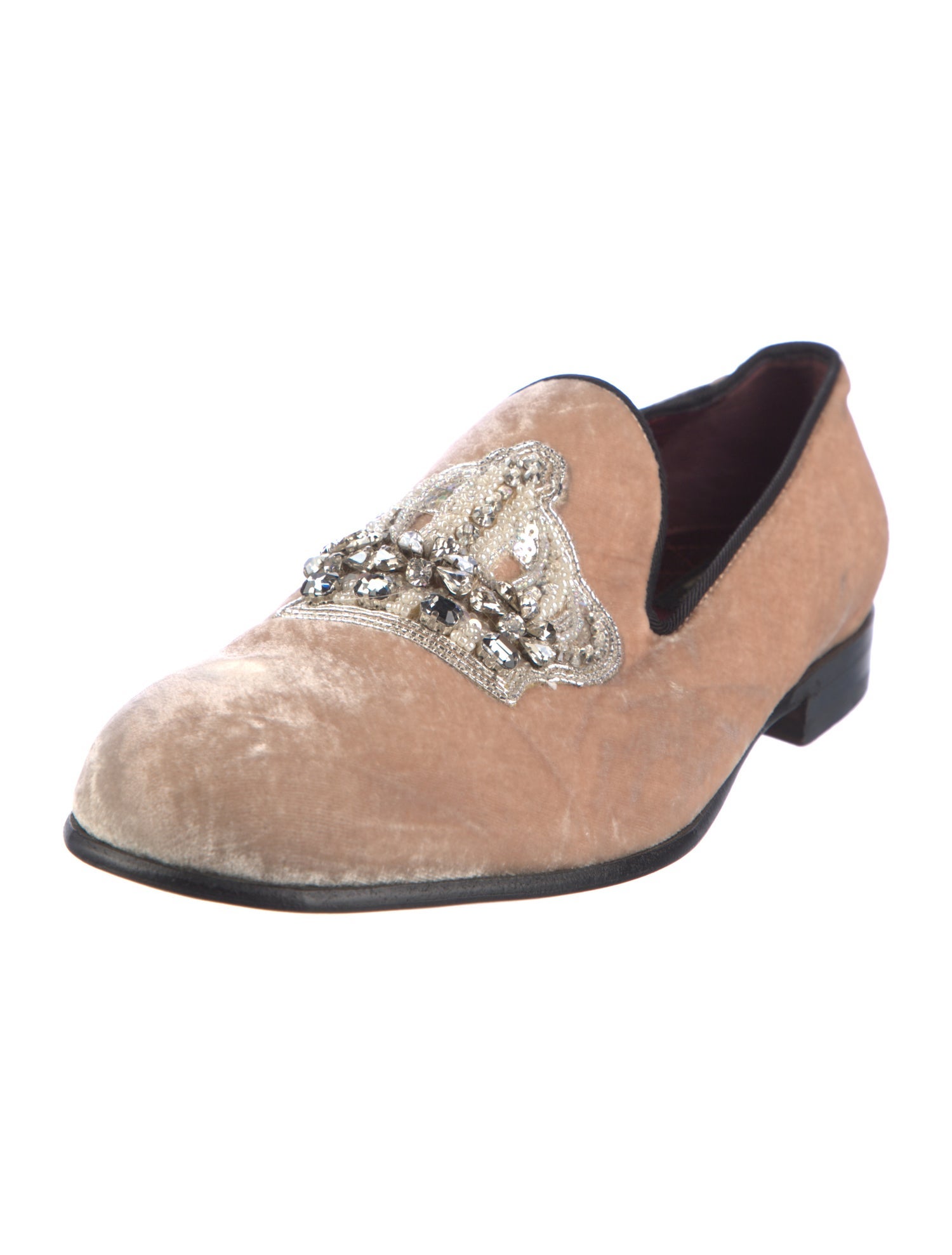 Dolce & Gabbana Velvet Crystal Embellishments Loafers