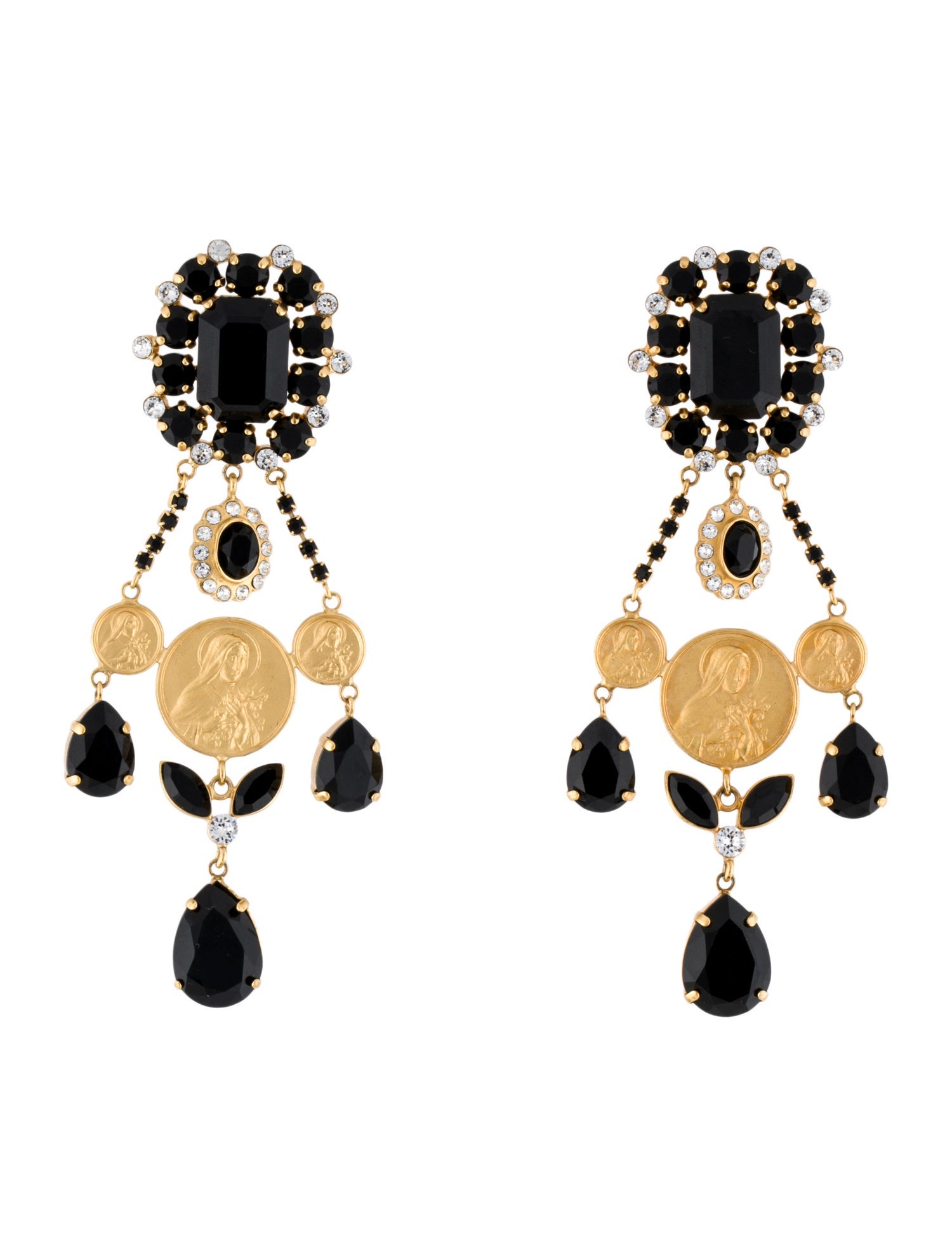 Dolce & Gabbana Crystal Madonna Clip-On Chandelier Earrings