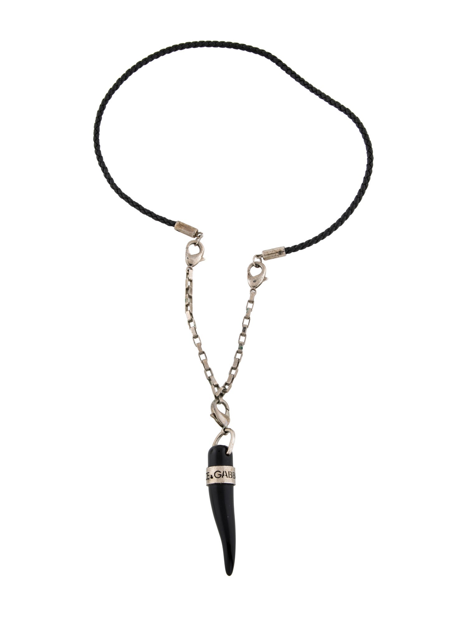 Dolce & Gabbana Leather, Acrylic & Horn Pendant Necklace