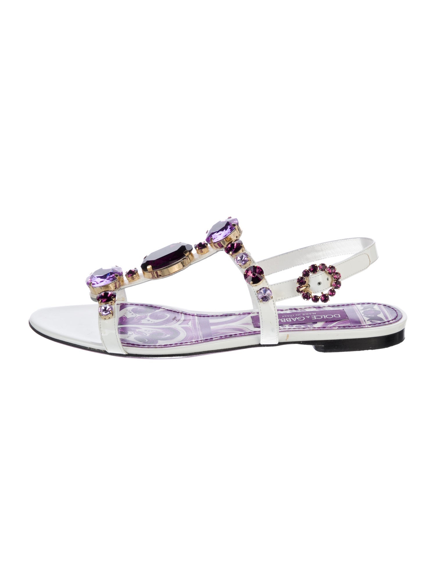 Dolce & Gabbana Patent Leather Crystal Embellishments T-Strap Sandals