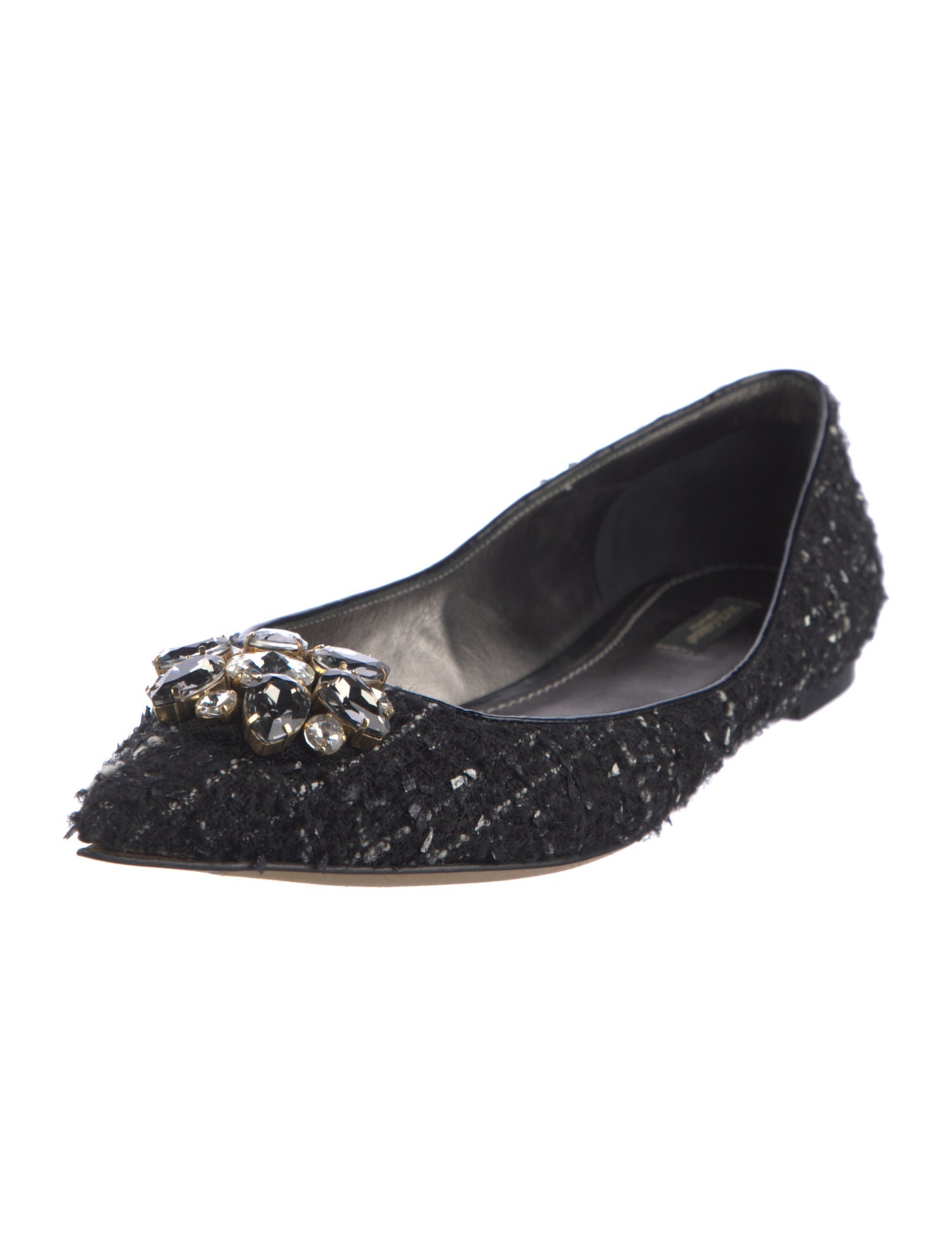 Dolce & Gabbana Tweed Crystal Embellishments Flats