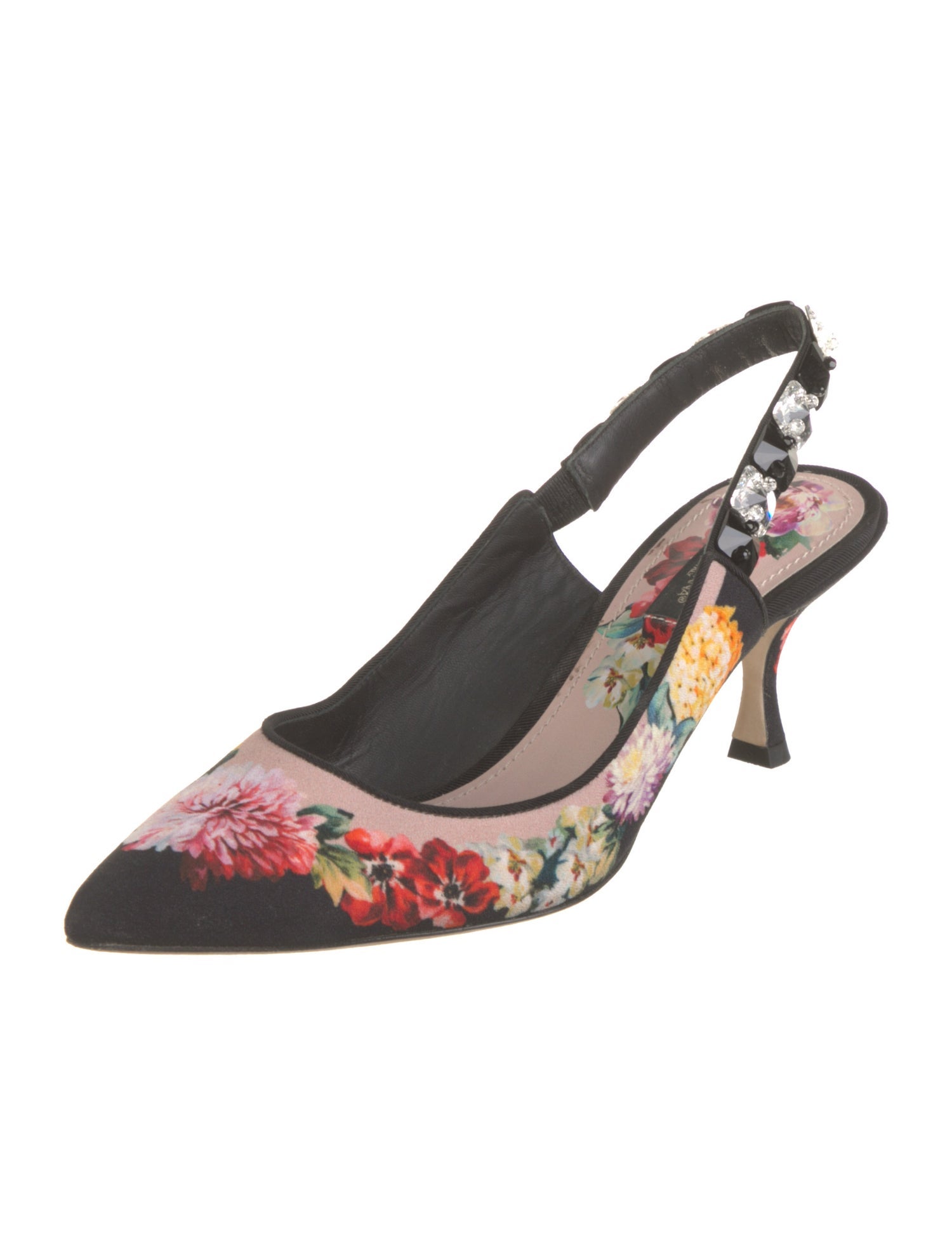 Dolce & Gabbana Flora Print Crystal Embellishments Slingback Pumps