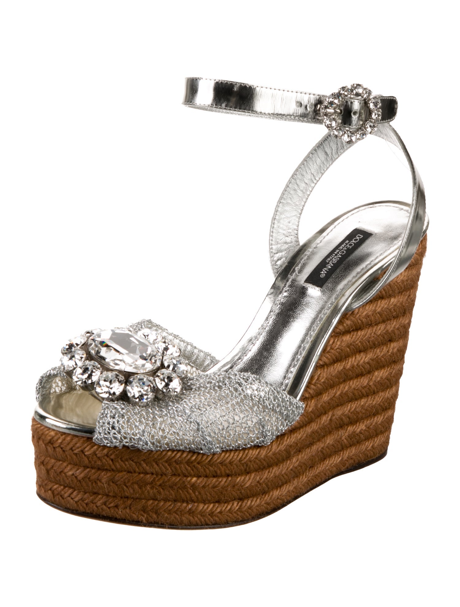 Dolce & Gabbana Leather Crystal Embellishments Espadrilles