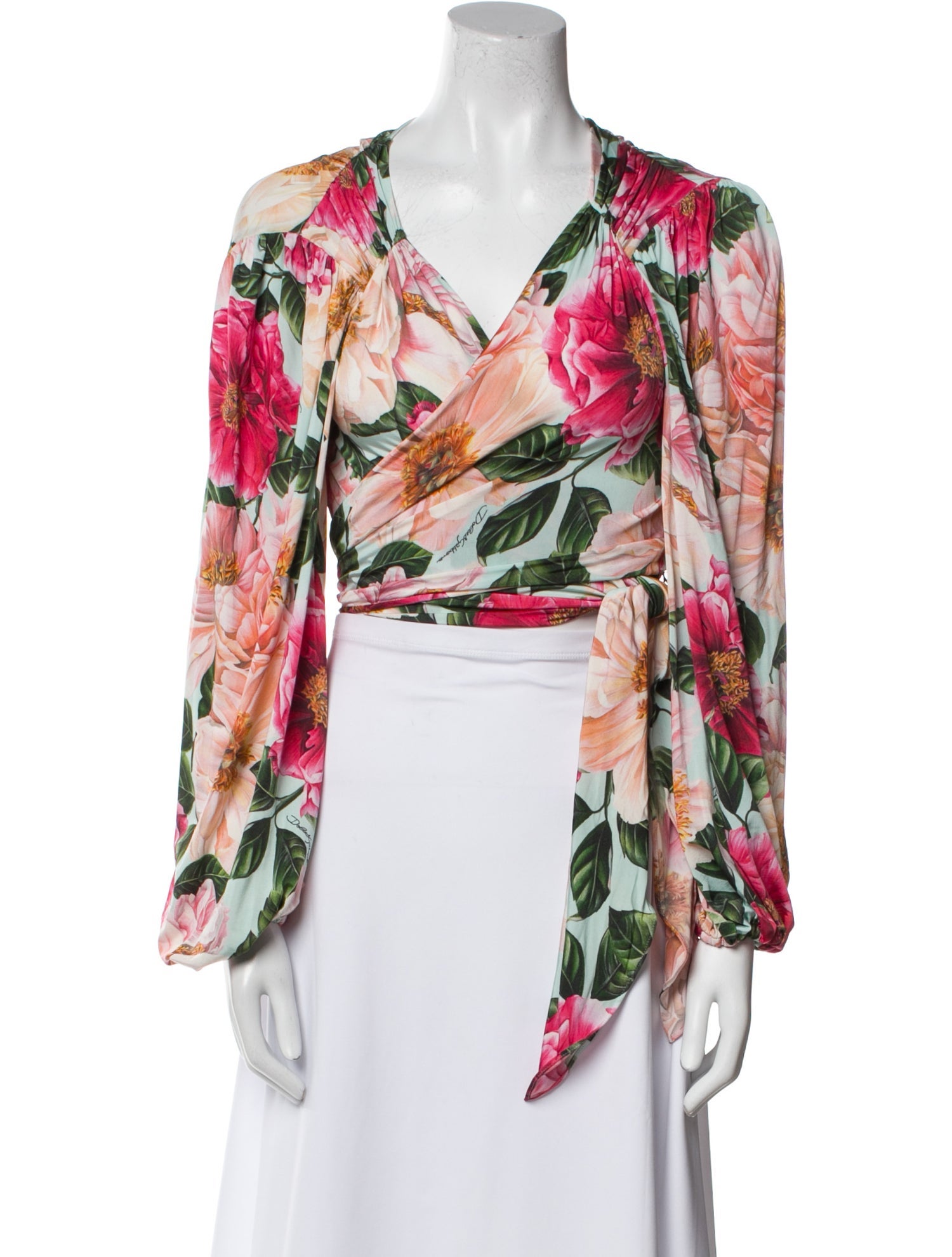 Dolce & Gabbana Floral Print V-Neck Blouse w/ Tags