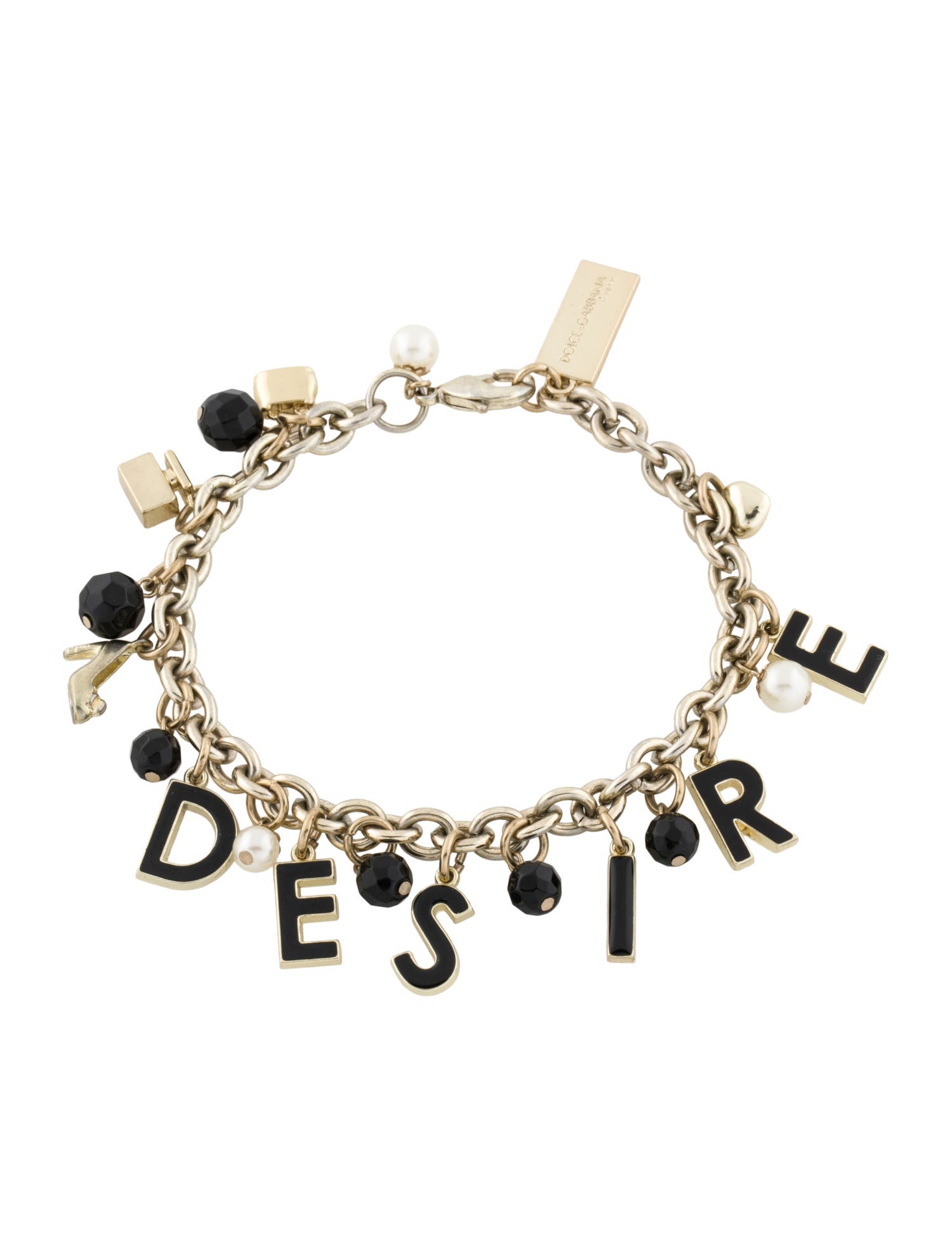 Dolce & Gabbana Faux Pearl, Crystal & Enamel Desire Charm Bracelet