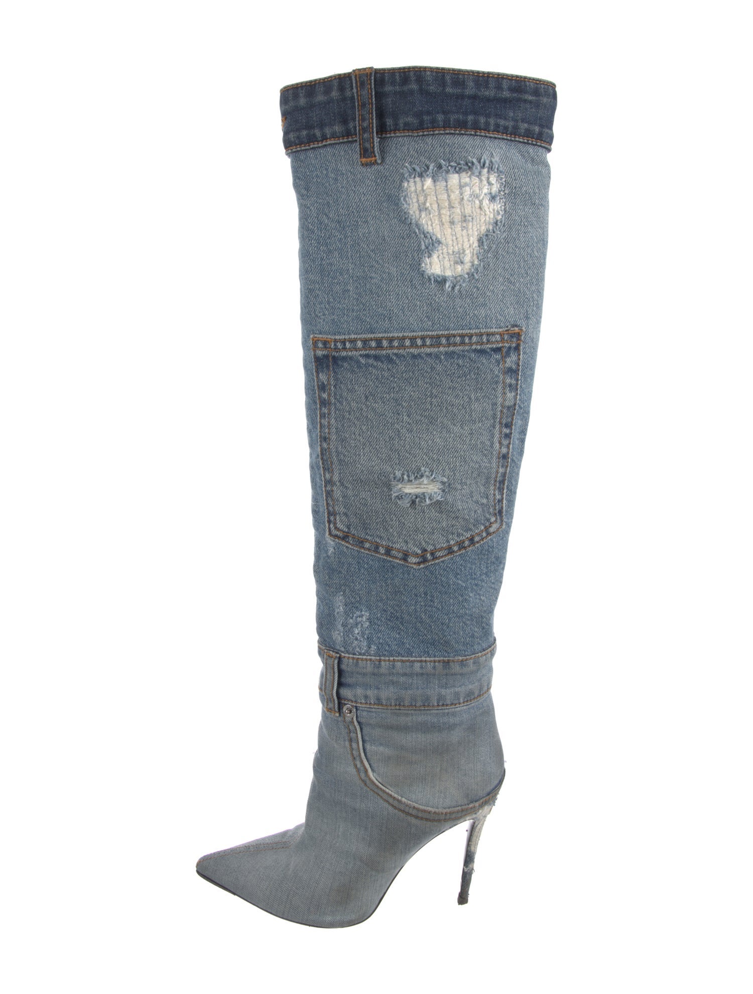 Dolce & Gabbana Denim Distressed Accents Boots