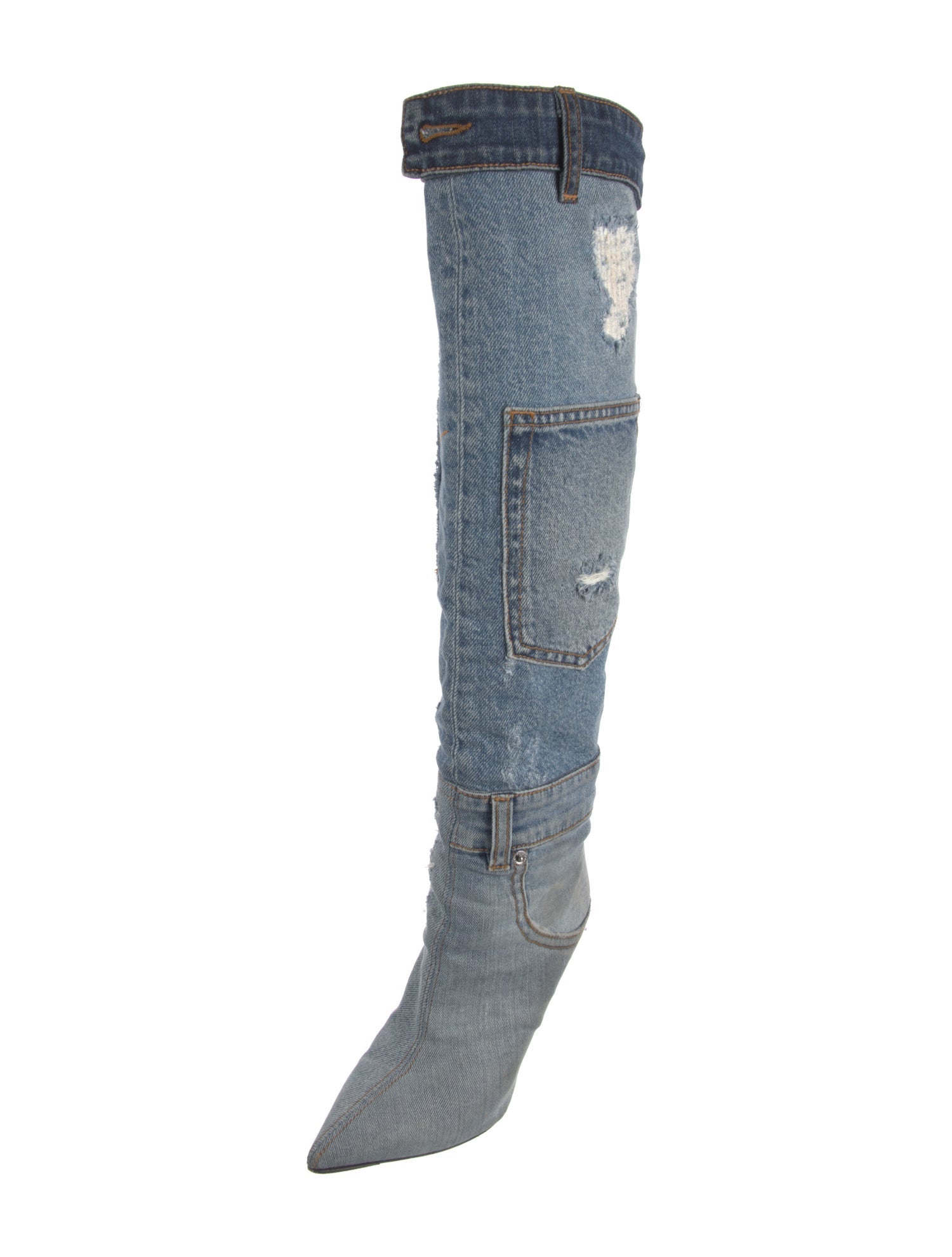 Dolce & Gabbana Denim Distressed Accents Boots