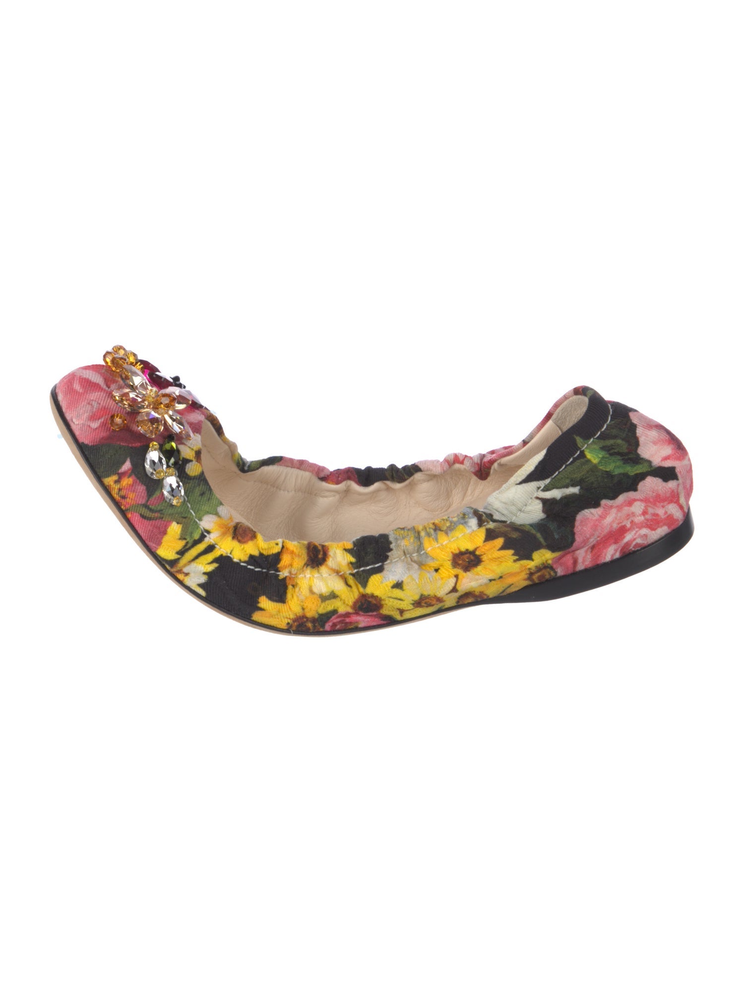 Dolce & Gabbana Floral Print Crystal Embellishments Ballet Flats