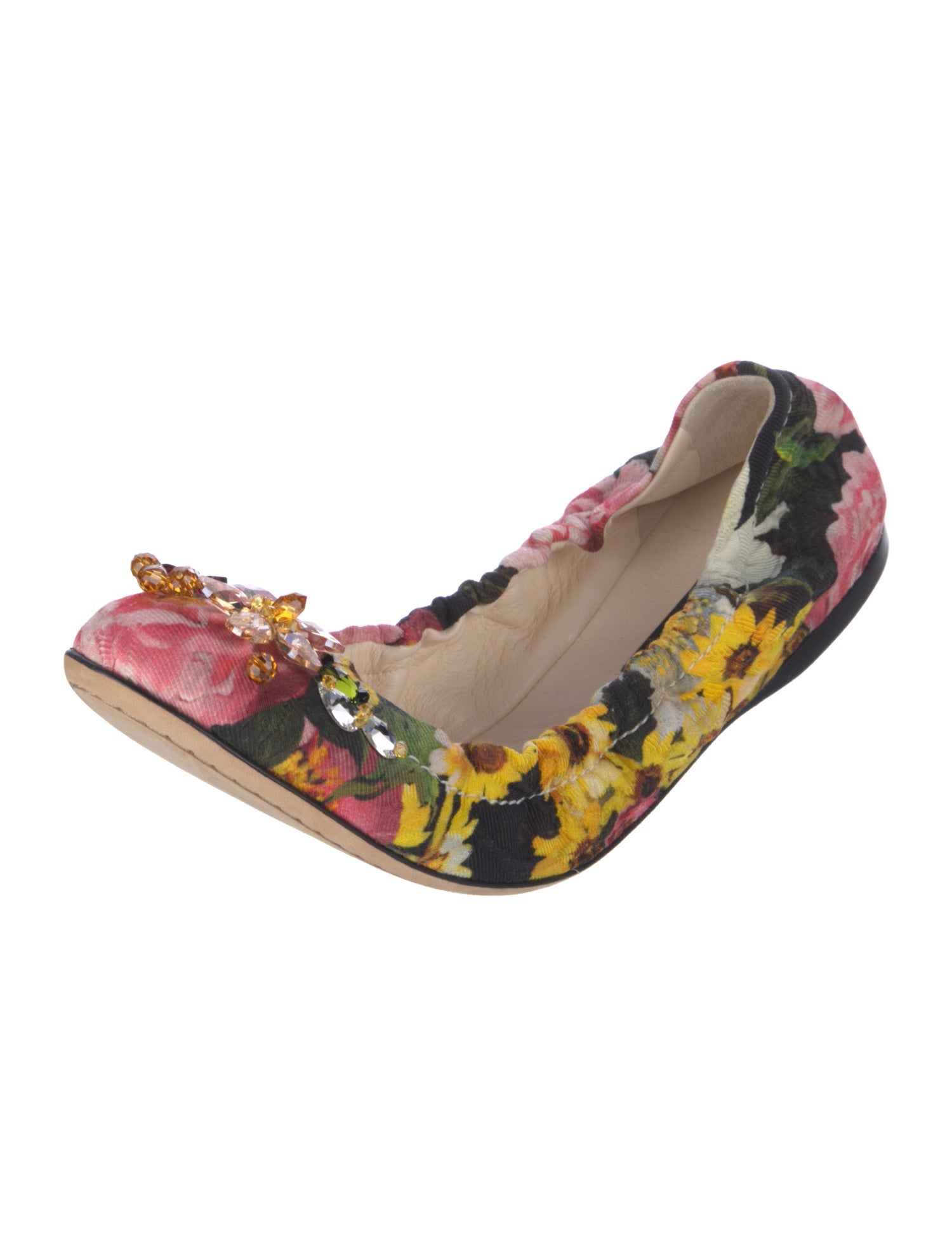 Dolce & Gabbana Floral Print Crystal Embellishments Ballet Flats