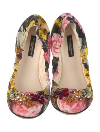 Dolce & Gabbana Floral Print Crystal Embellishments Ballet Flats
