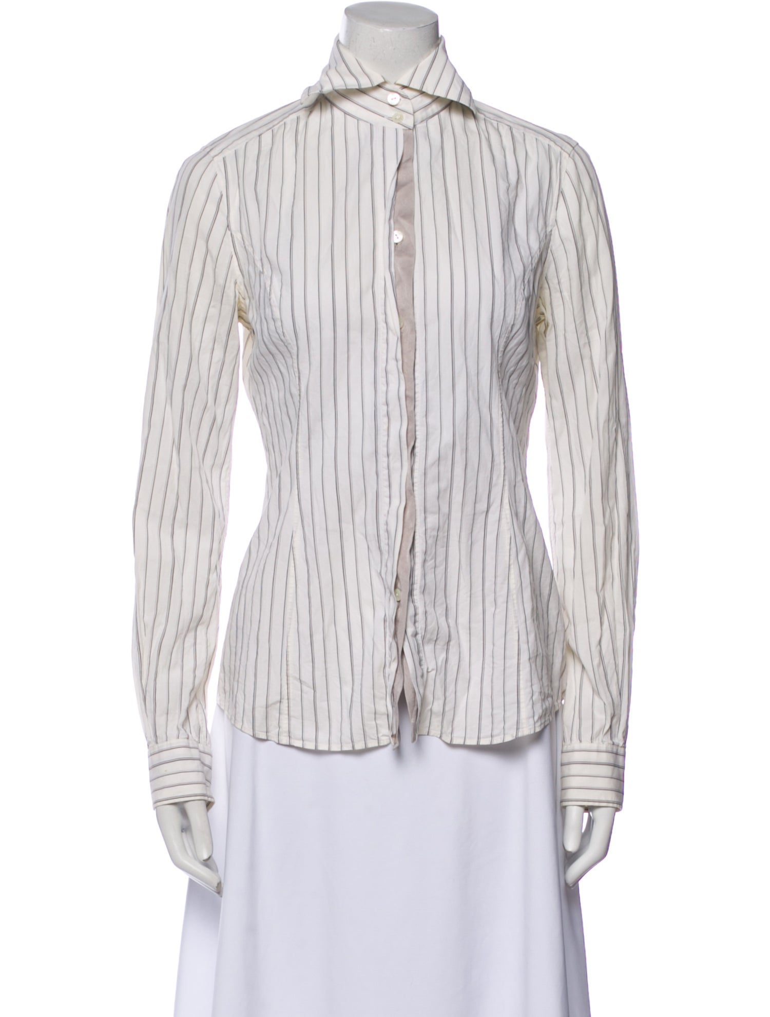 Dolce & Gabbana Striped Mock Neck Button-Up Top