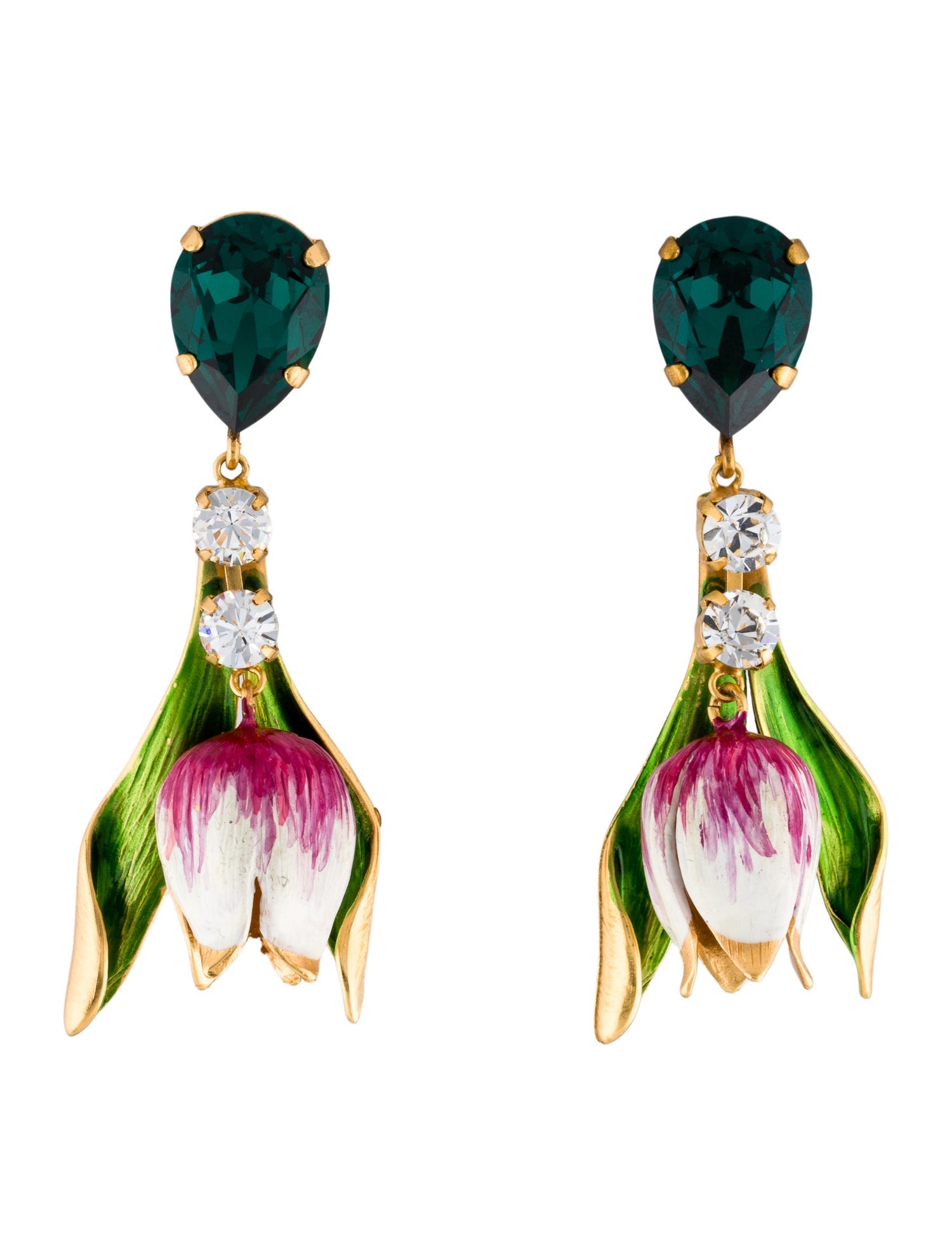 Dolce & Gabbana Crystal & Enamel Tulip Drop Clip-On Earrings