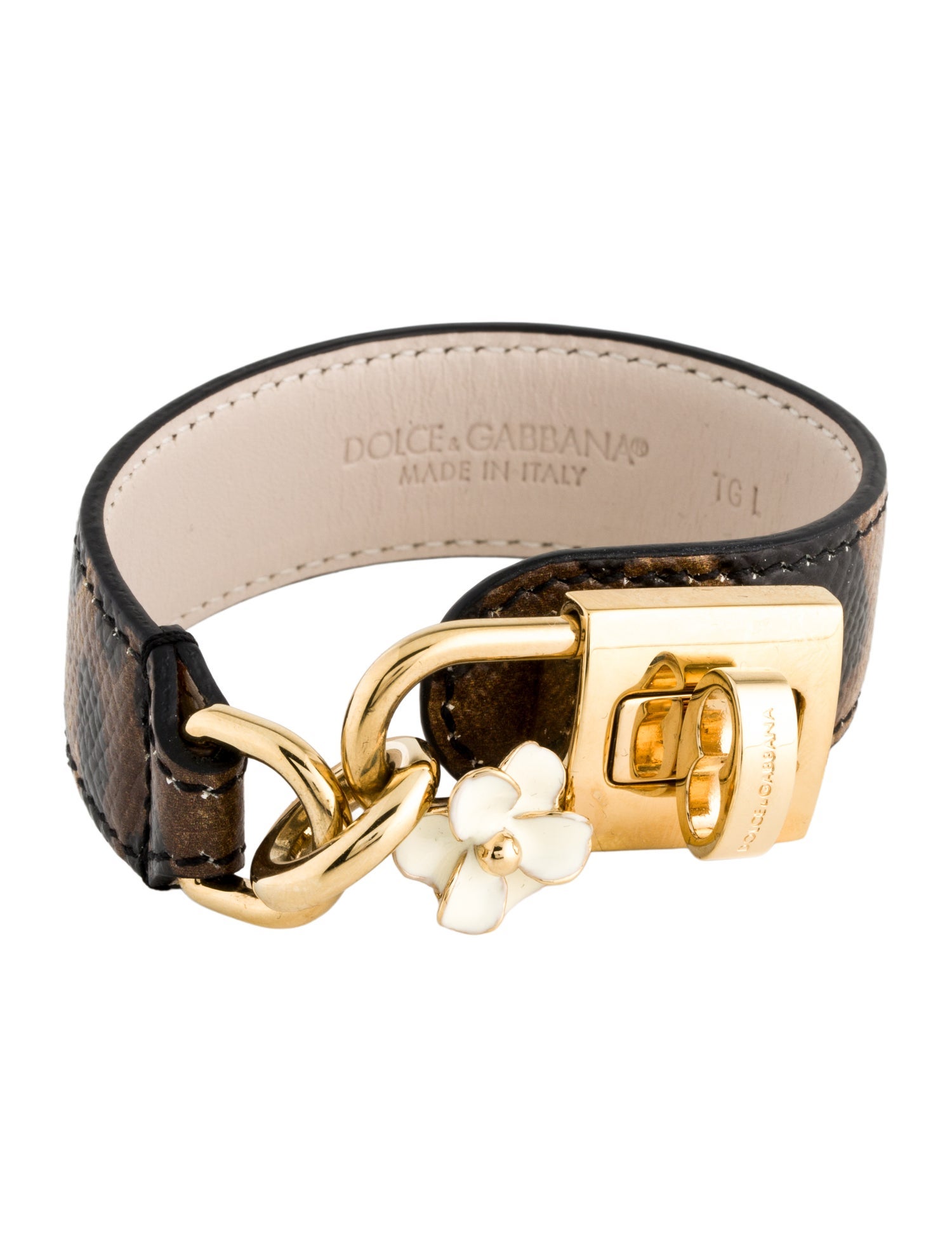 Dolce & Gabbana Leather & Enamel Floral Locket Wrap Bracelet
